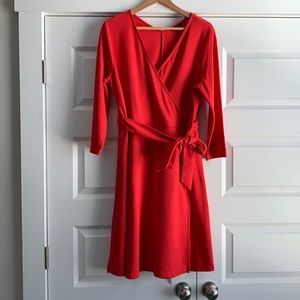 Orange-red wrap dress
